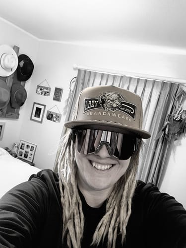 Customer photo review of Lazy J Ranch Tan Diamond Banner Performance Rope Trucker Hat