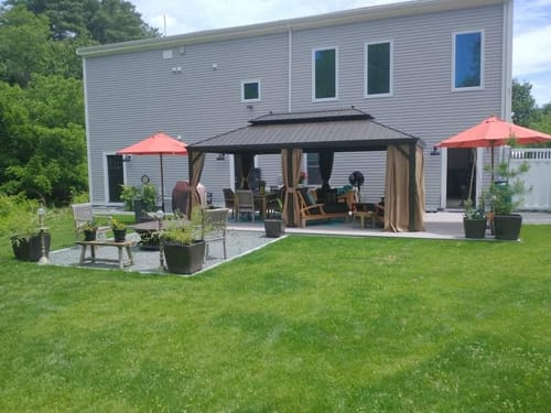 Customer photo review of Homrest 12'x 20' Gazebo Galvanized Steel Outdoor Hardtop Canopy Double Vented Roof Pergolas Aluminum Frame with Netting and Curtains for Garden,Patio,Lawns,Parties
