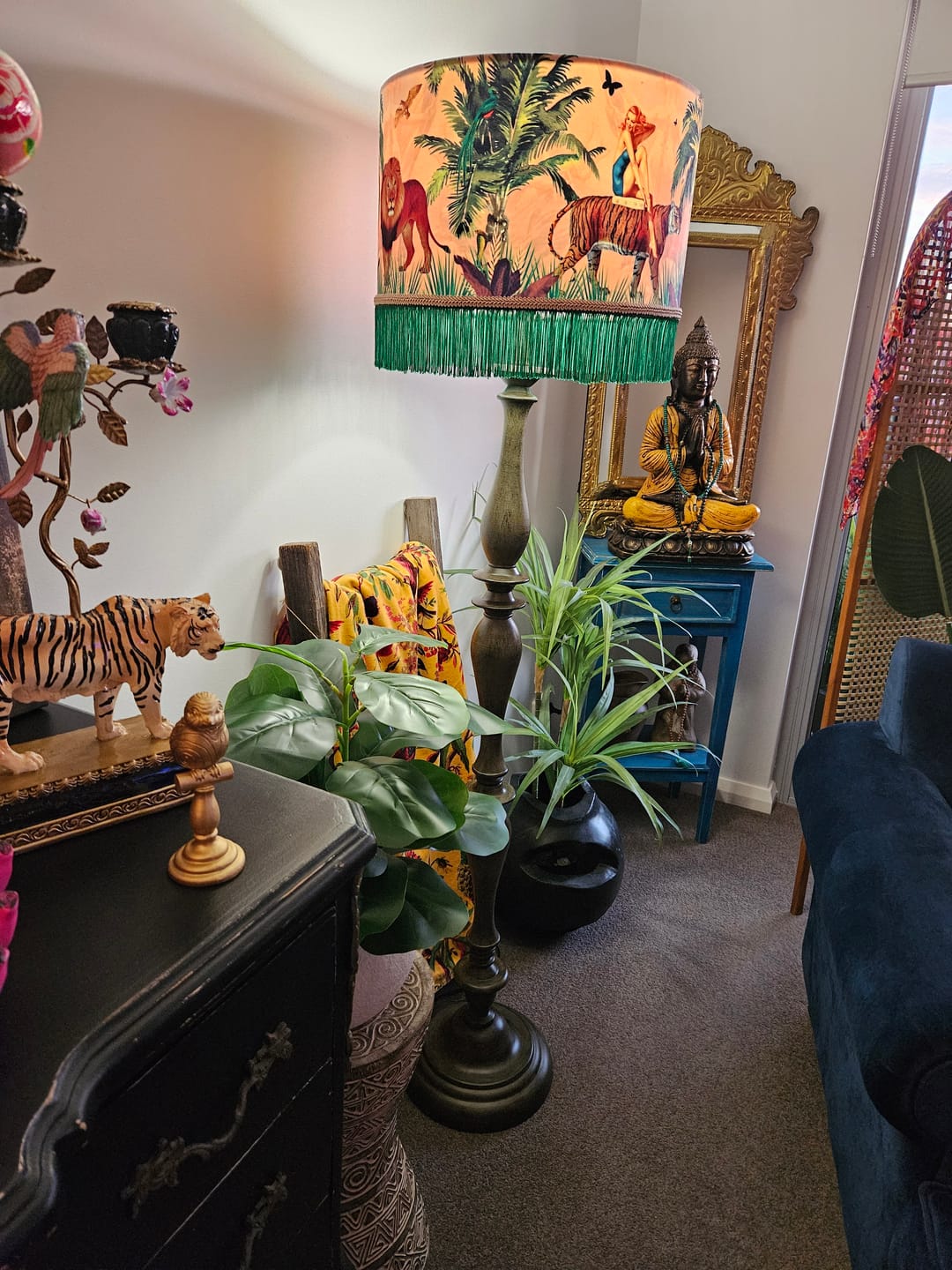 Customer photo review of Jungle Walk Pink Fringed Drum Lampshade