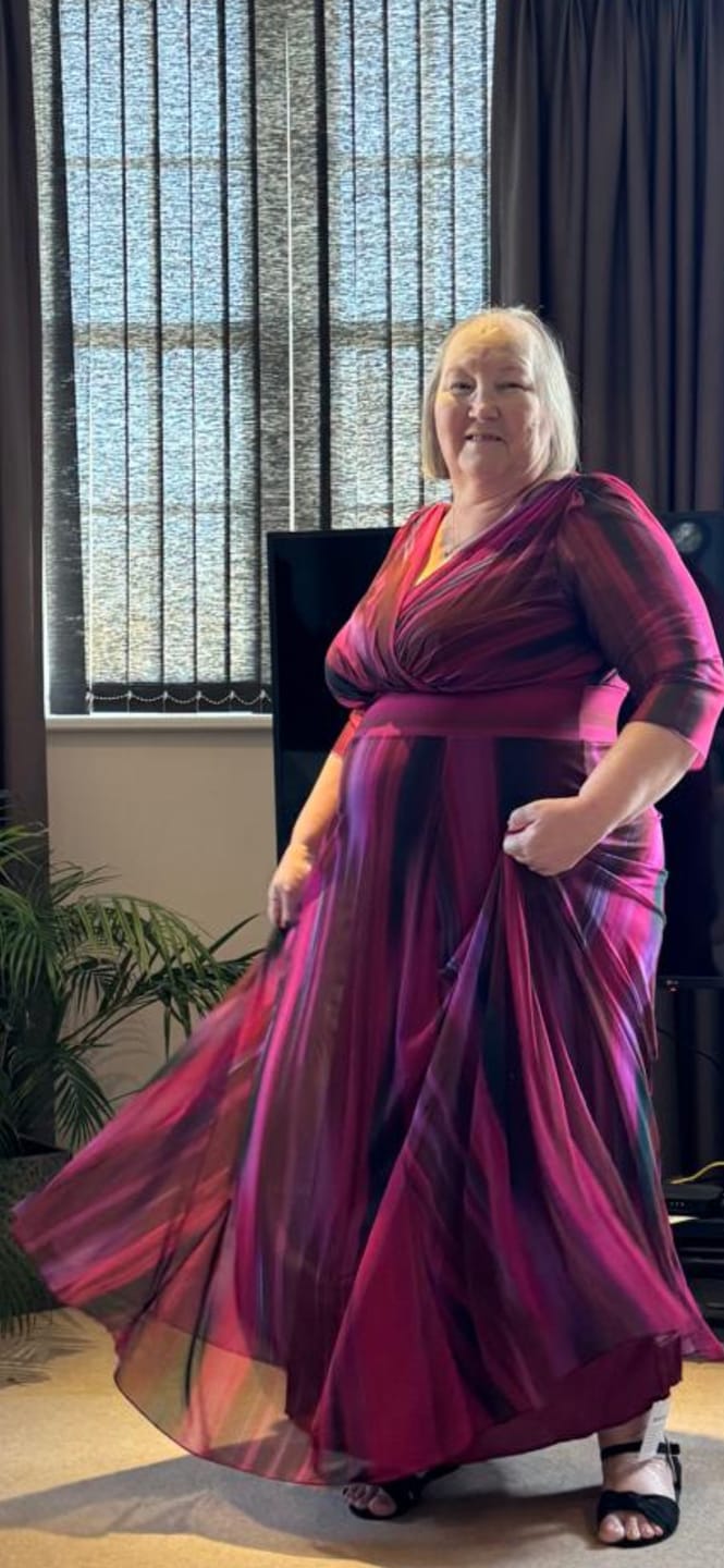 Customer photo review of Verity Wine Ikat Print Maxi Gown