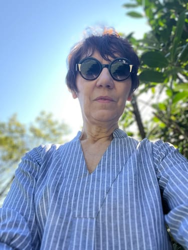Customer photo review of Blouse Isabeau - coton/lin rayé bleu