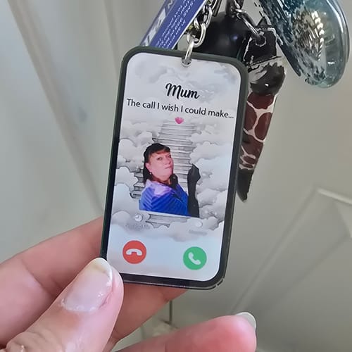 Customer photo review of The Call I Wish I Could Take Memorial Sympathy Gift Remembrance Keepsake Photo Personalized Acrylic Keychain