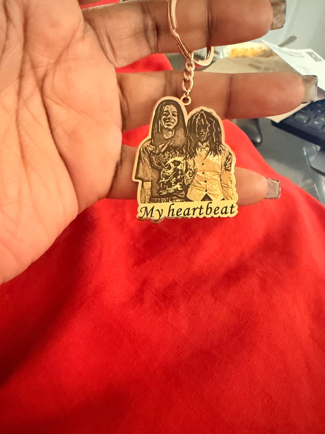 Customer photo review of Custom Photo Engraved Keychain