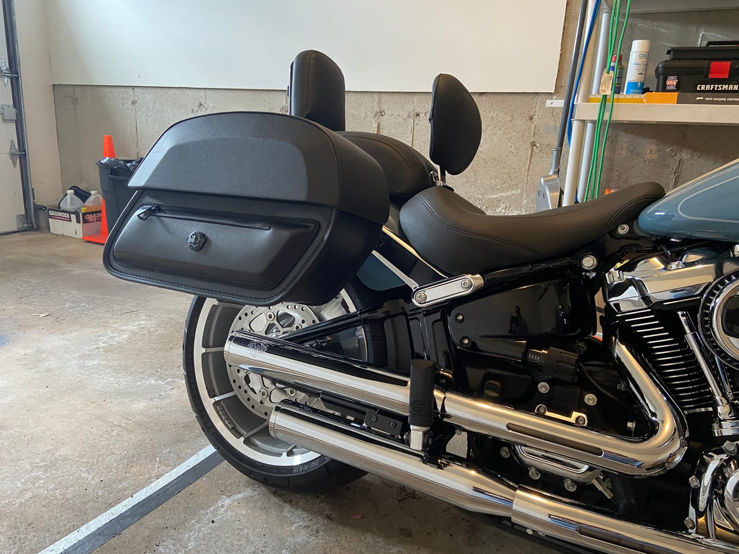 Customer photo review of 28L - Pantheon Medium Quick Mount Motorcycle Saddlebags For Harley Softail Fat Boy FLFB/S