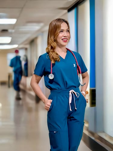 Customer photo review of Jogger MoveTech® Scrub Pants - Women / Pacific Tide