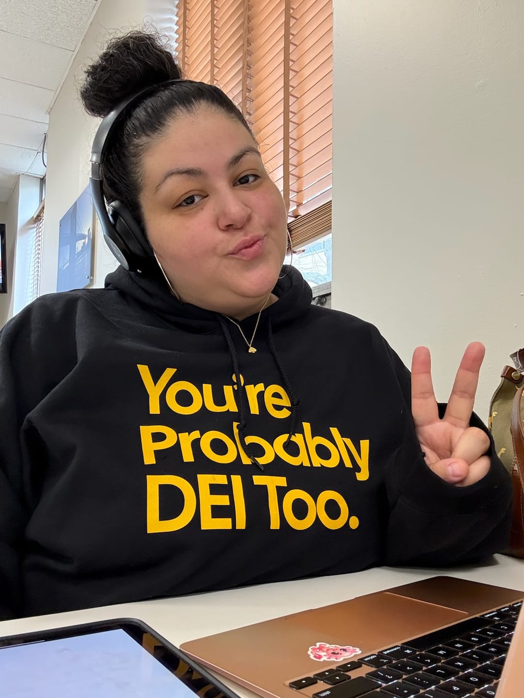 Customer photo review of You're Probably DEI Too Unisex Hoodie (Front and Back Design Print)