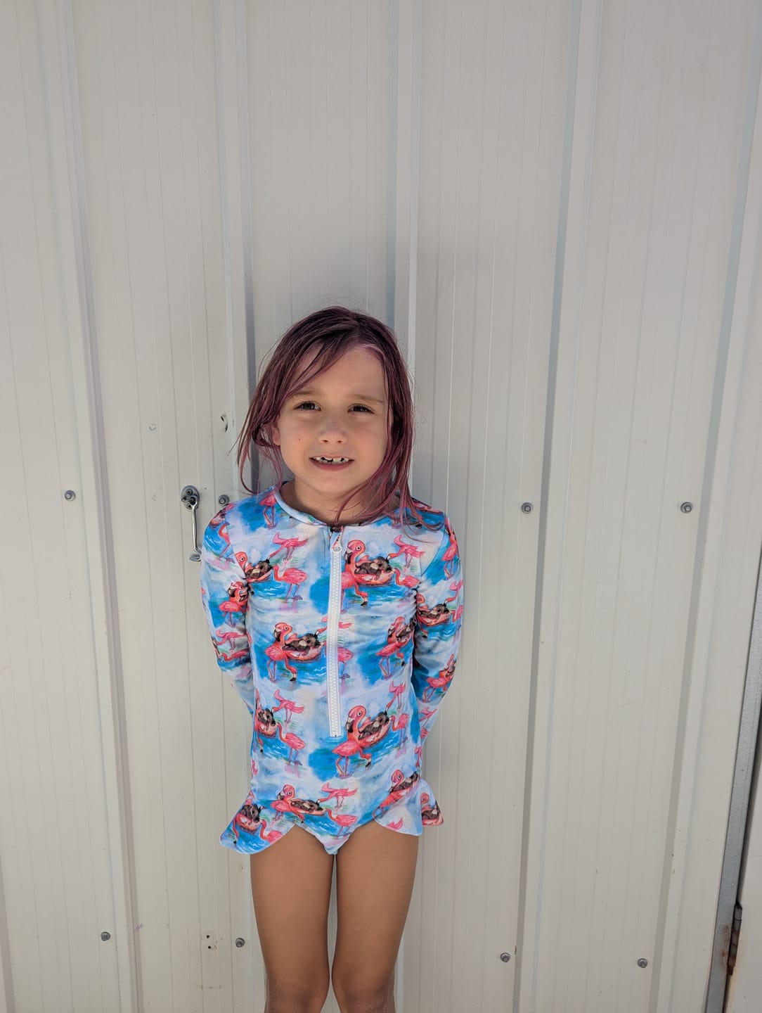 Customer photo review of Flamingo Koala Long Sleeve Girls Zip Swimmers