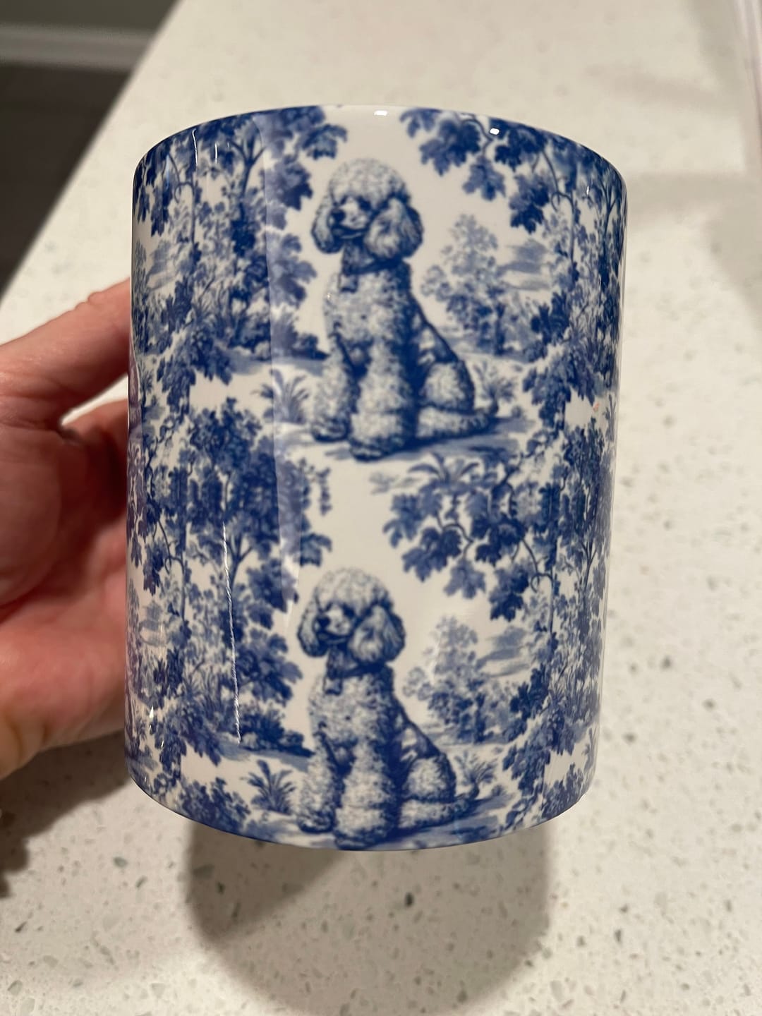 Customer photo review of Poodle French Blue Toile de Jouy Mug