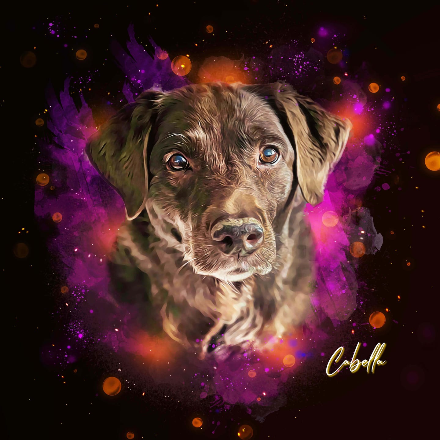 Customer photo review of Custom Neon Watercolor Pet Portrait – Aesthetic Neon Style (AN)