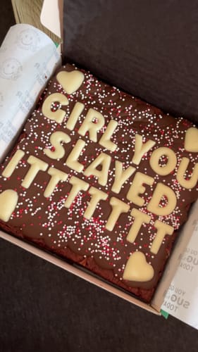 Customer photo review of Custom message red velvet brownie