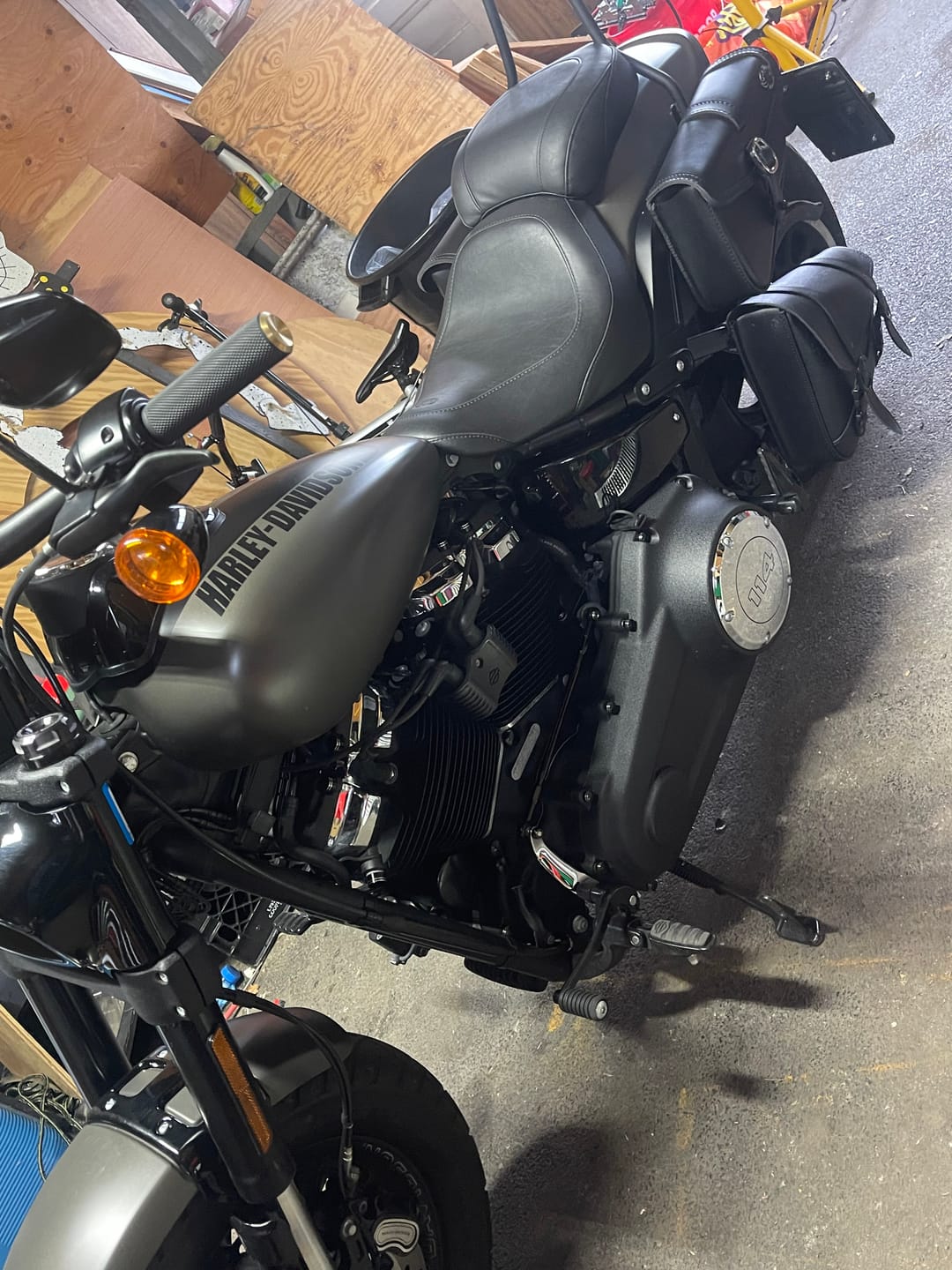 Customer photo review of 4L - Diablo Plain Leather Motorcycle Saddlebags For Harley Softail Fat Bob FXFB/S