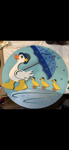 Customer photo review of Unfinished Wood Hi Duck Spring Door Sign Kit | Wood Craft Cutouts | 1/4" Thick |