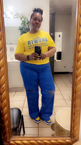 Customer photo review of London Straight Leg Distressed Jeans (Royal Blue)