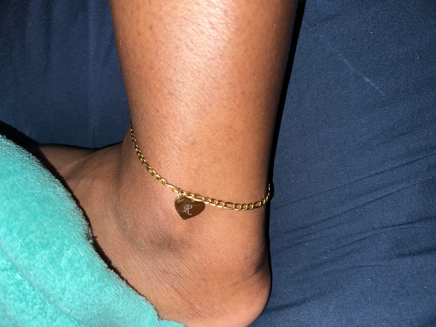 Customer photo review of Heart Initial Engraved Anklet