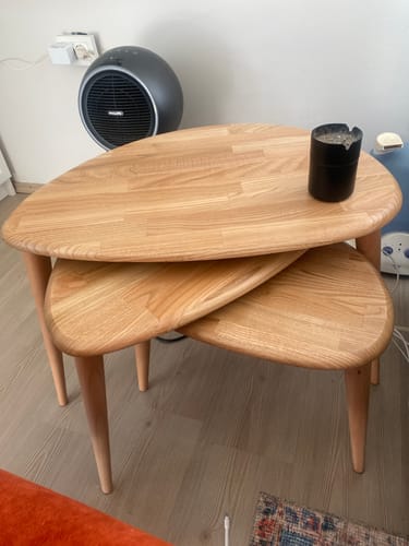 Customer photo review of Ahşap Zigon Sehpa 3'lü Set - Doğal Masif Kestane Ağacı (Ercol Stil)