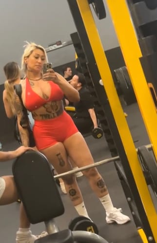 Customer photo review of Red Halter Sports Bra and Short Set