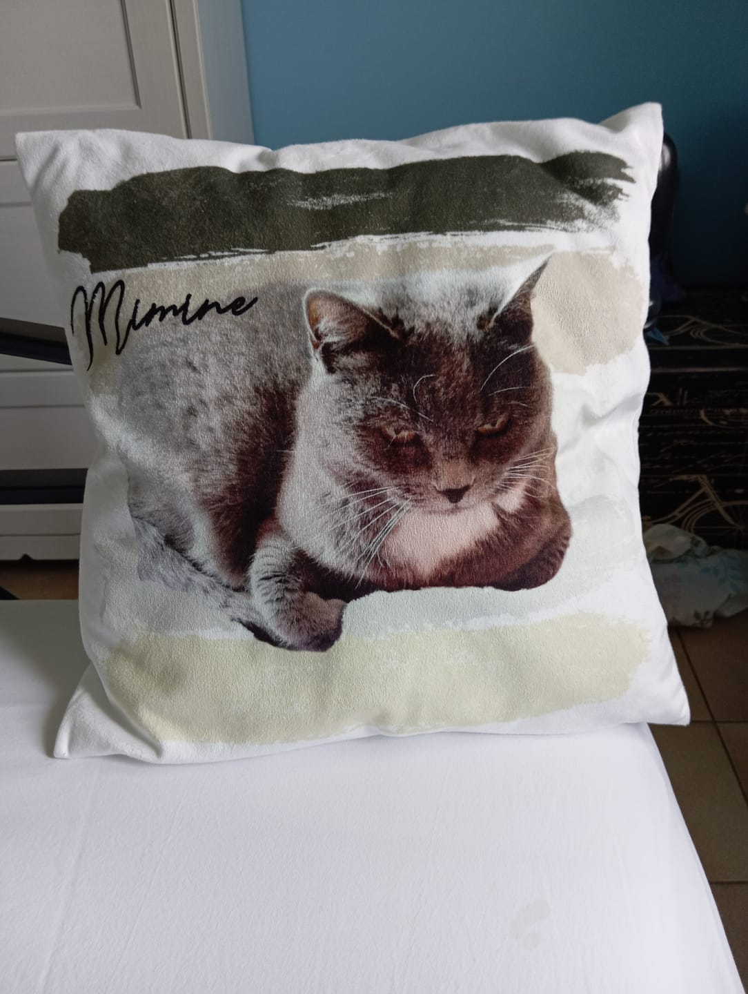 Customer photo review of Photo avec rayures aquarelles - Coussin personnalisé