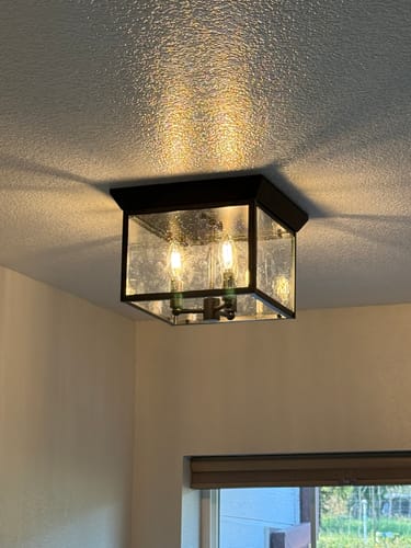 Customer photo review of Candle Style Seeded Glass Black Square Lantern Flush Mount