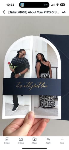 Customer photo review of Arch & Gatefold Wedding Invitation with Photo