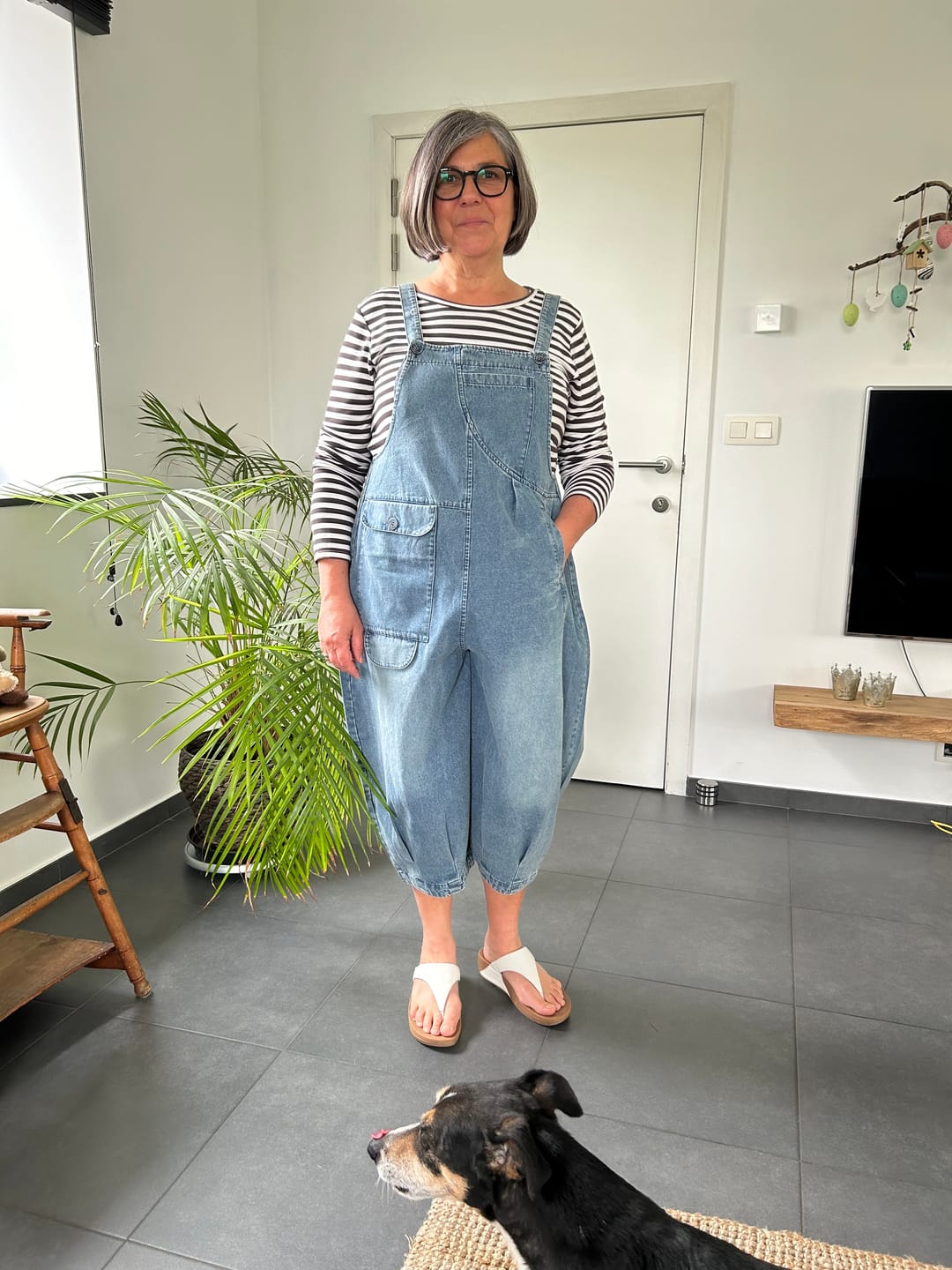 Customer photo review of Plus Size Women Summer Solid Casual Loose Denim Jumpsuits