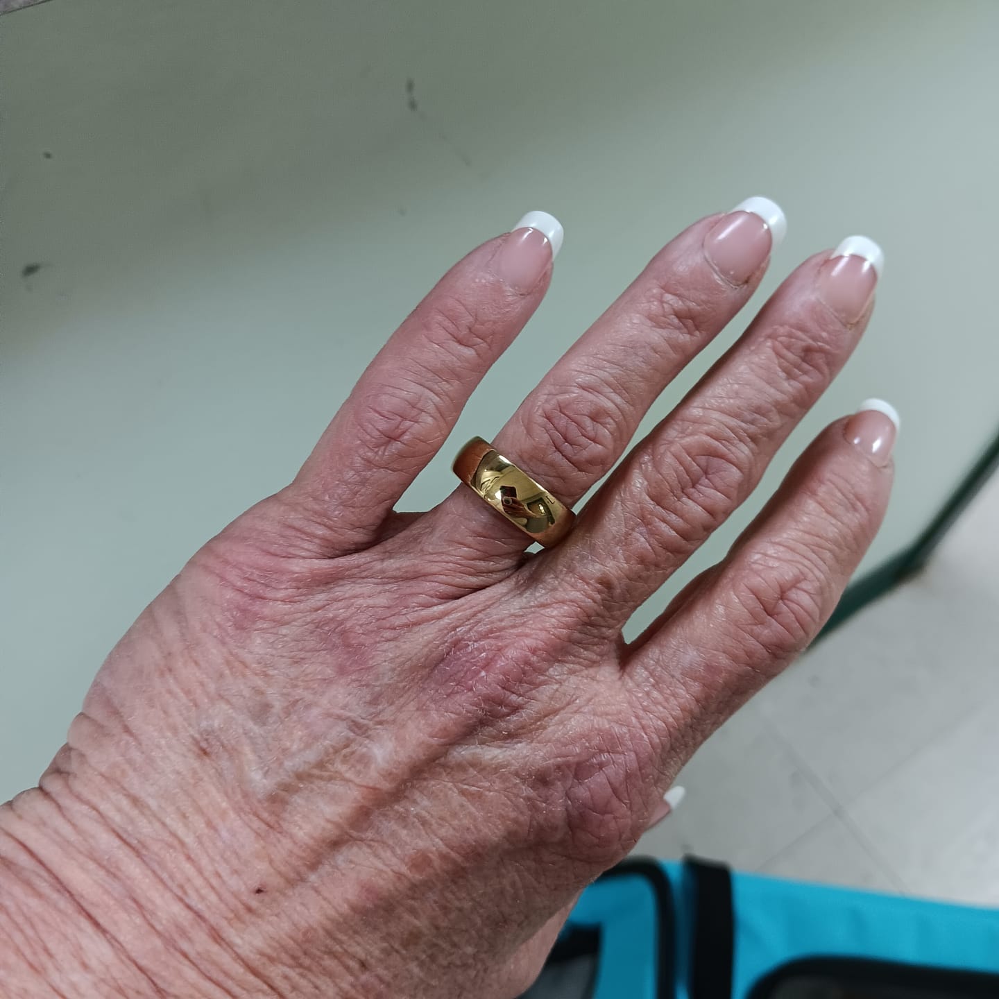 Customer photo review of 7mm - 14k Yellow Gold Tungsten Wedding Band, High Polish Dome Shape, Anniversary Ring