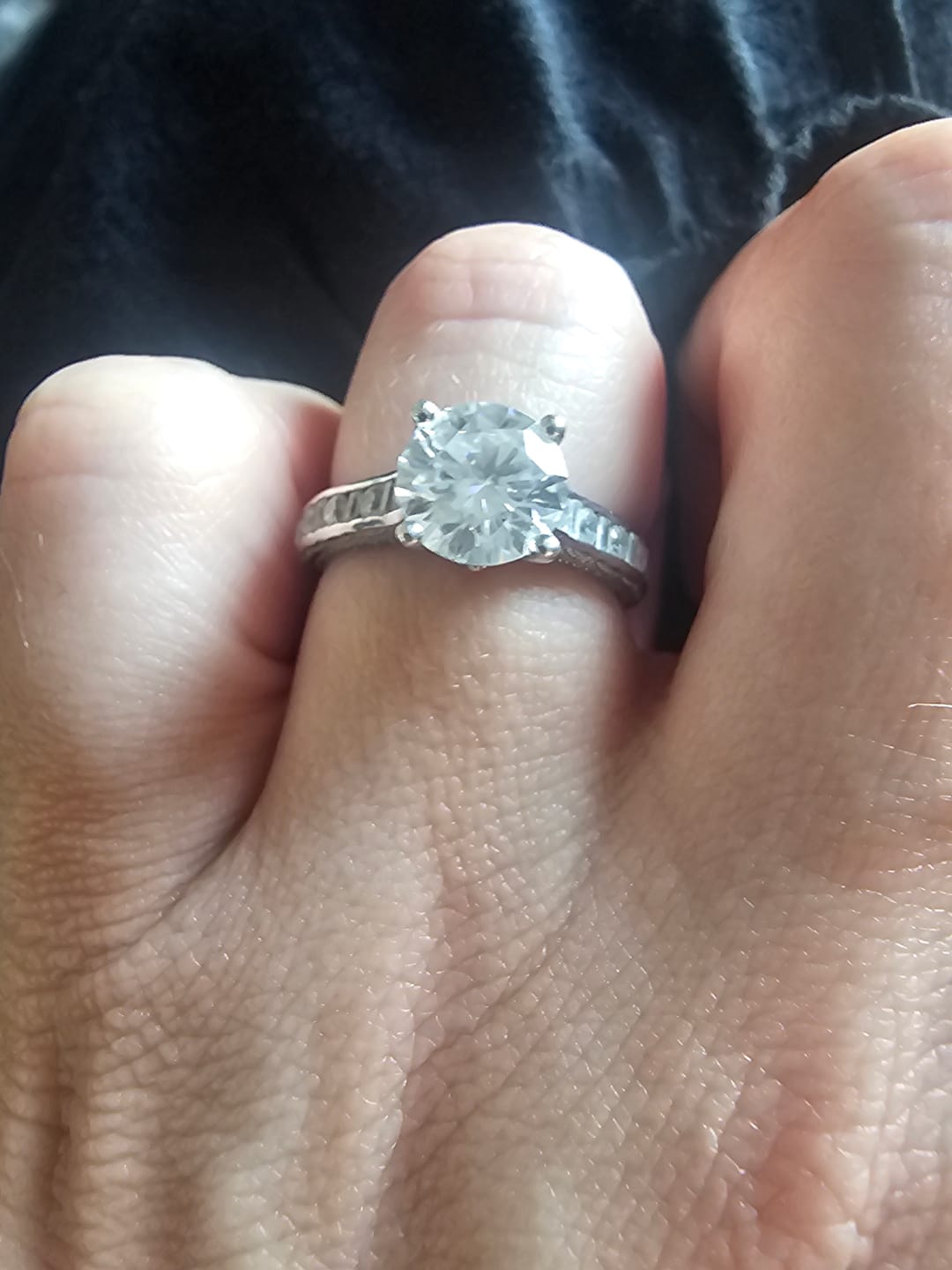 Customer photo review of Vintage Round Moissanite Channel Set Milgrain Engagement Ring