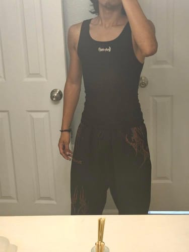 Customer photo review of Archangel Blade Uncuffed luxury sweatpants [HELLFIRE RED]
