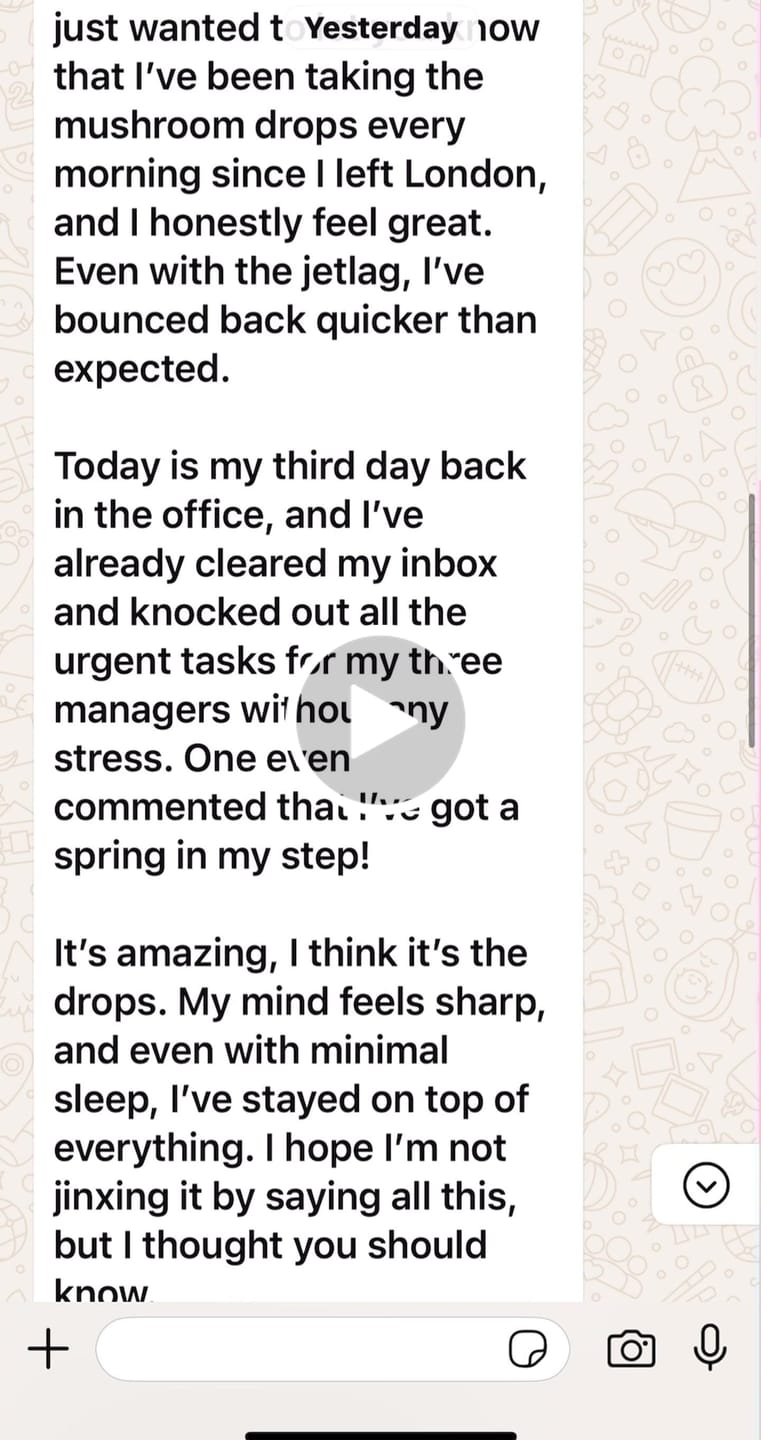 Customer video review of Organic Vital 5 Mushroom Blend Complex (50ml)