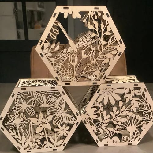 Customer photo review of Hexagon flower candle holder 3 set laser cut svg file
