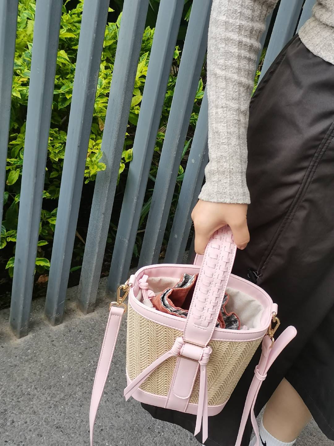 Customer photo review of Marina Raffia Straw Bucket Bag