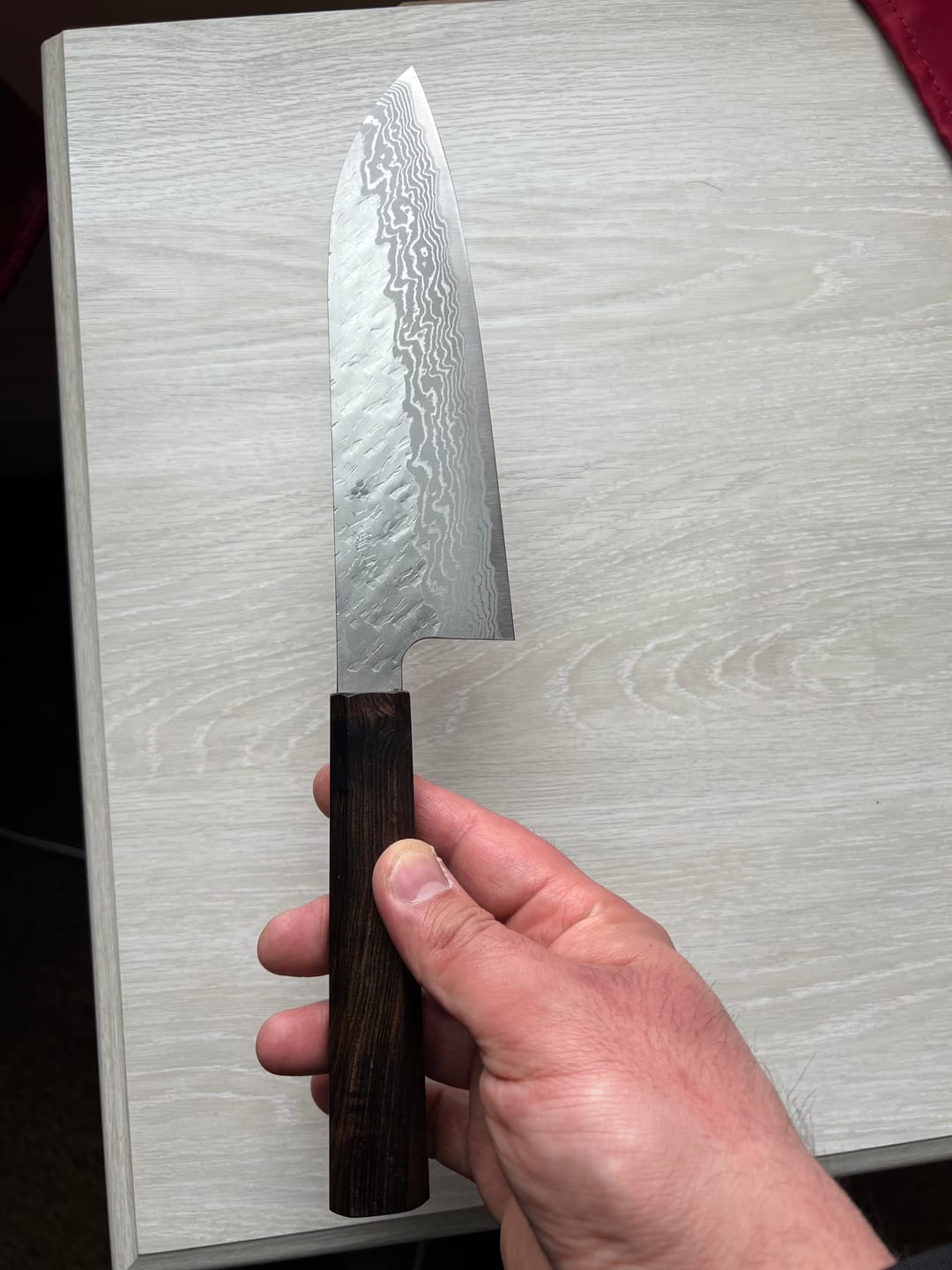 Customer photo review of Nigara Hamono Tsuchime Damascus Santoku 170 mm