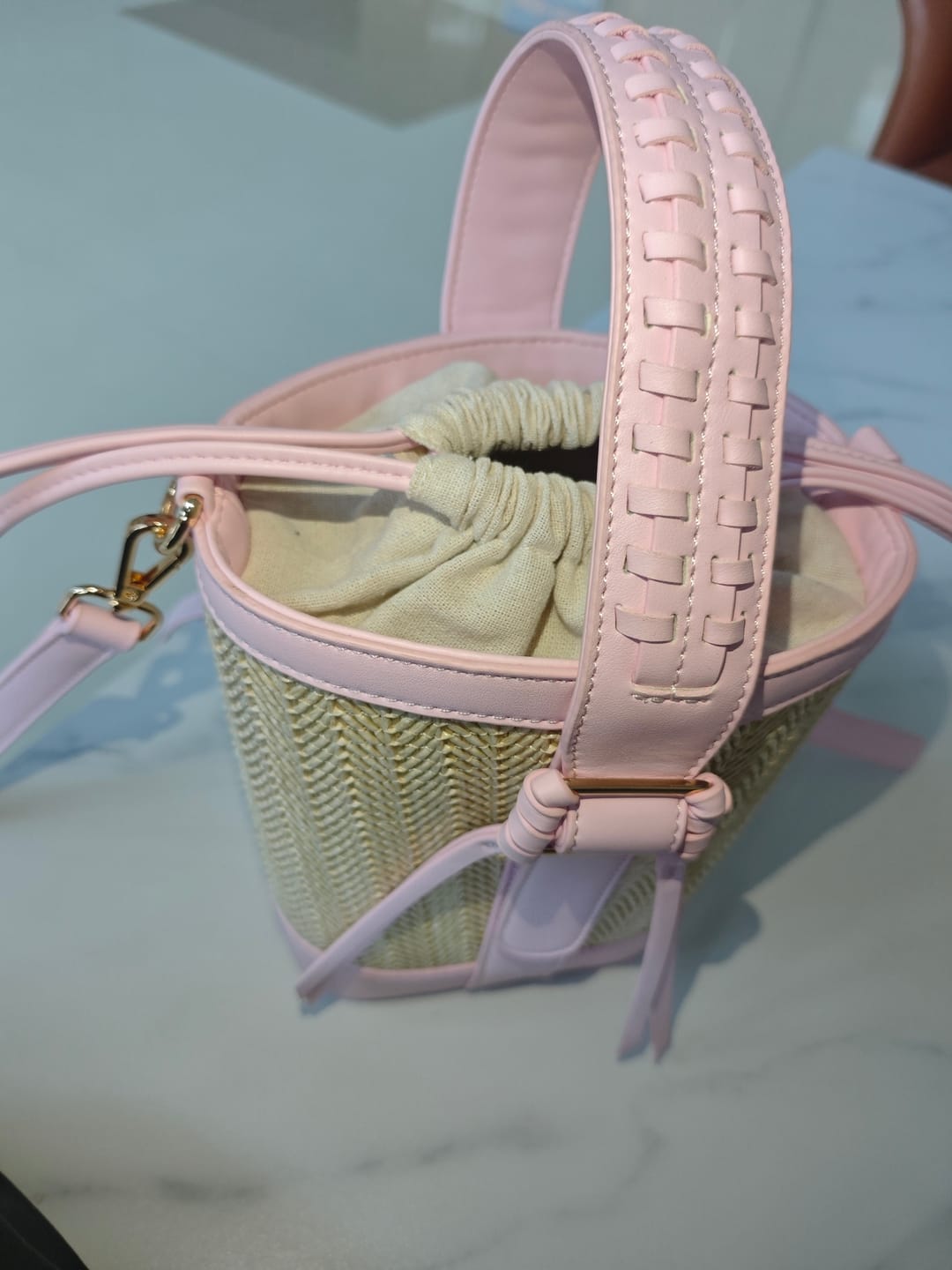 Customer photo review of Marina Raffia Straw Bucket Bag
