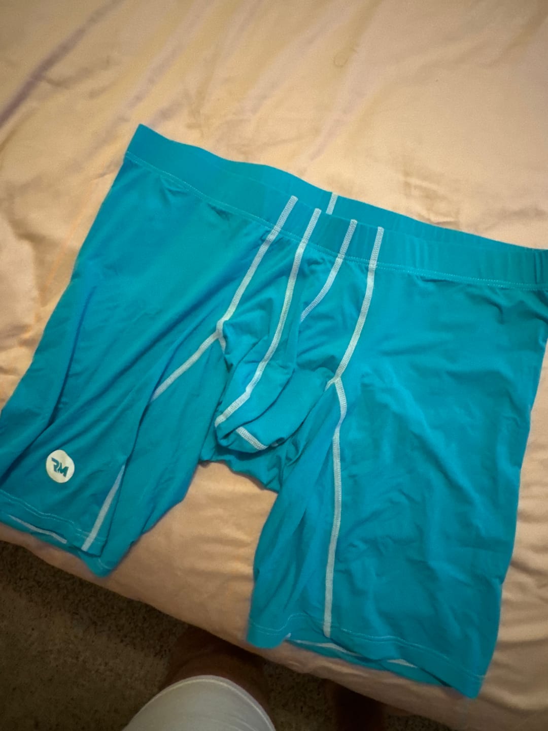 Customer photo review of Nylon 9in Boxer Briefs No Fly 4pk Black/Cyan/Gray/White