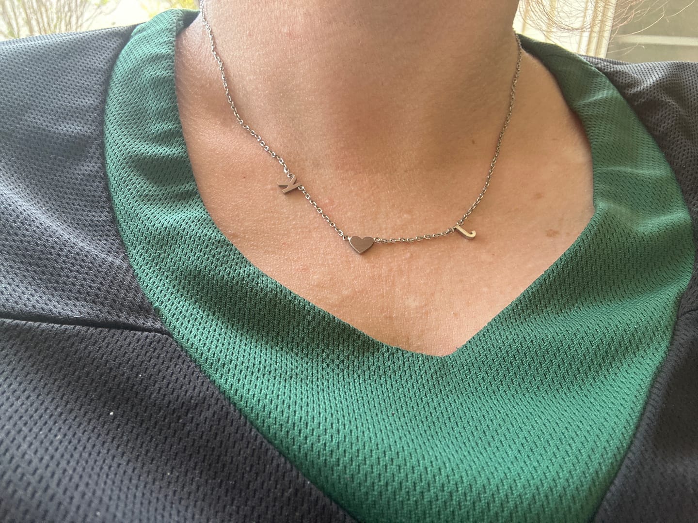 Customer photo review of The Original Initial Letter Solid Heart Necklace