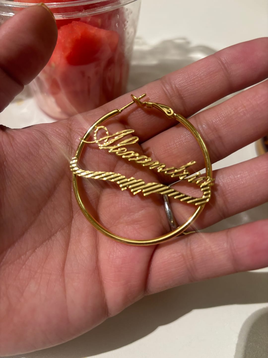 Customer photo review of Classic Heart Name Hoop Earrings