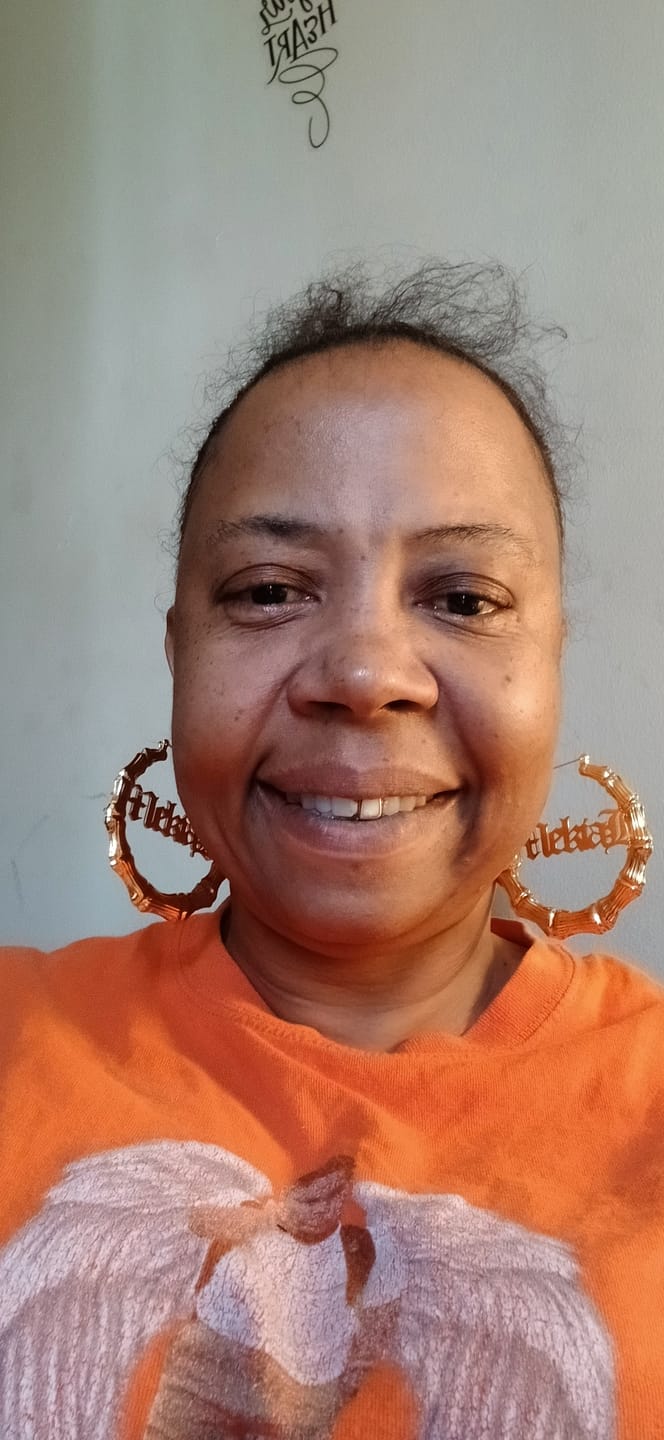 Customer photo review of Gothic Name Hoop Earrings