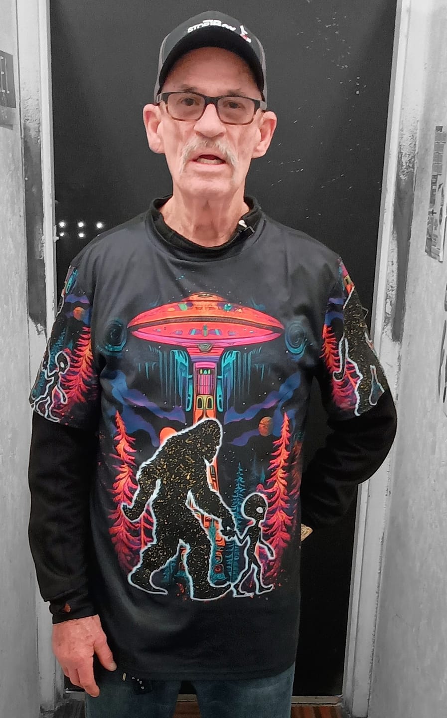 Customer photo review of Alien Bigfoot Night Hawaiian Shirt