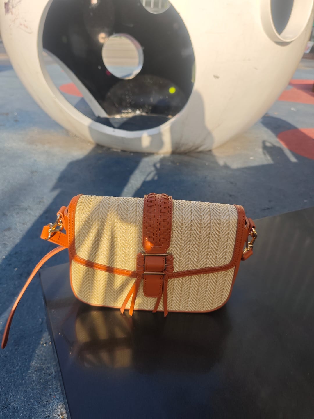 Customer photo review of Marina Raffia Straw Crossbody Bag