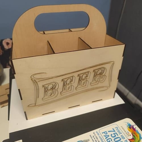 Customer photo review of Laser cut wooden 6 pack beer caddy svg template