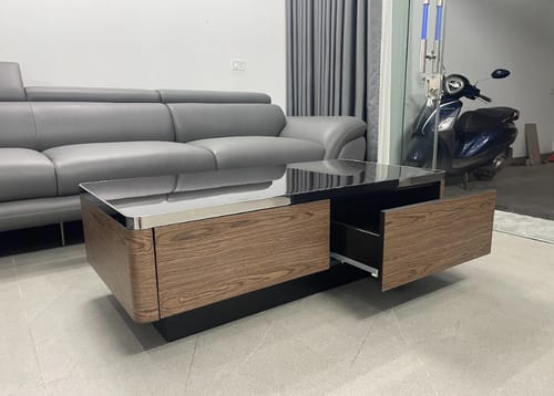 Customer photo review of Bàn trà phủ Veneer màu óc chó kết hợp viền inox 304 - VERITAS