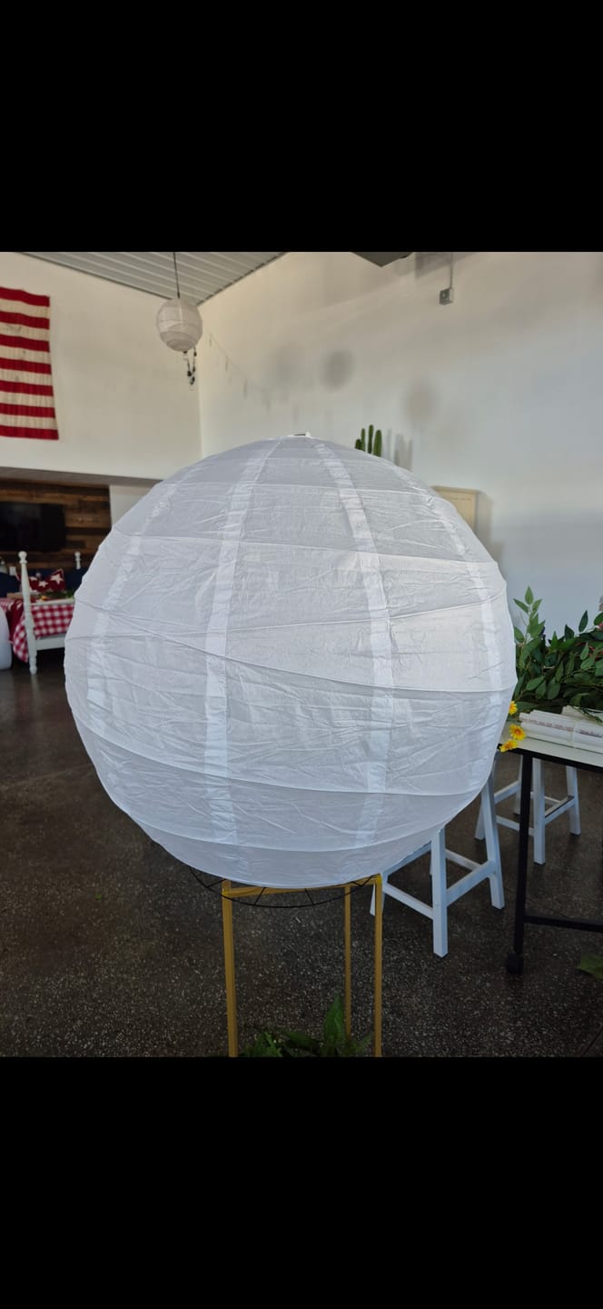 Customer photo review of 24" White Round Paper Lantern, Crisscross Ribbing, Chinese Hanging Wedding & Party Decoration