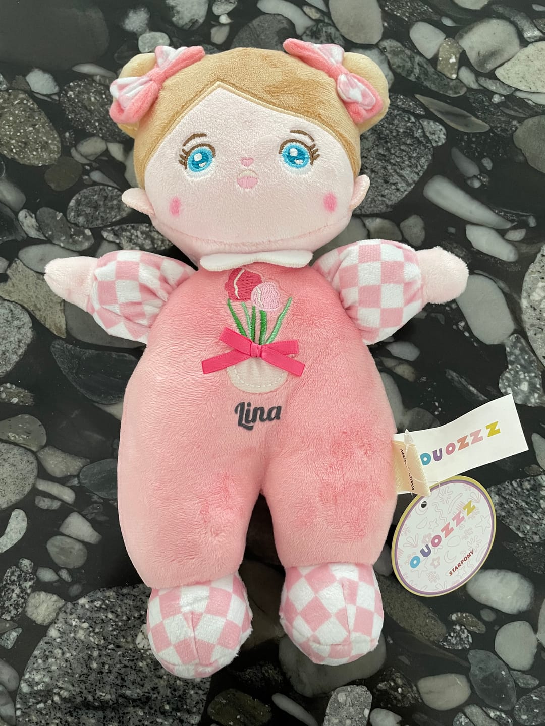 Customer photo review of Mini Personnalisée Poupée en Peluche avec Yeux Bleus Ouverts