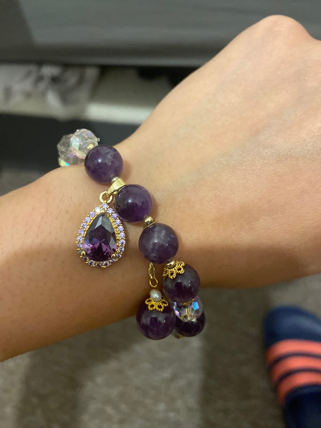 Customer photo review of Natural Amethyst Zircon Love Heart Healing Soul Charm Bracelet