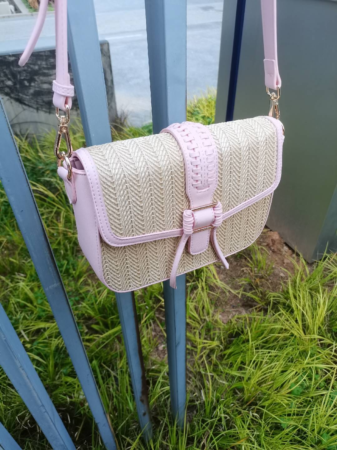 Customer photo review of Marina Raffia Straw Crossbody Bag