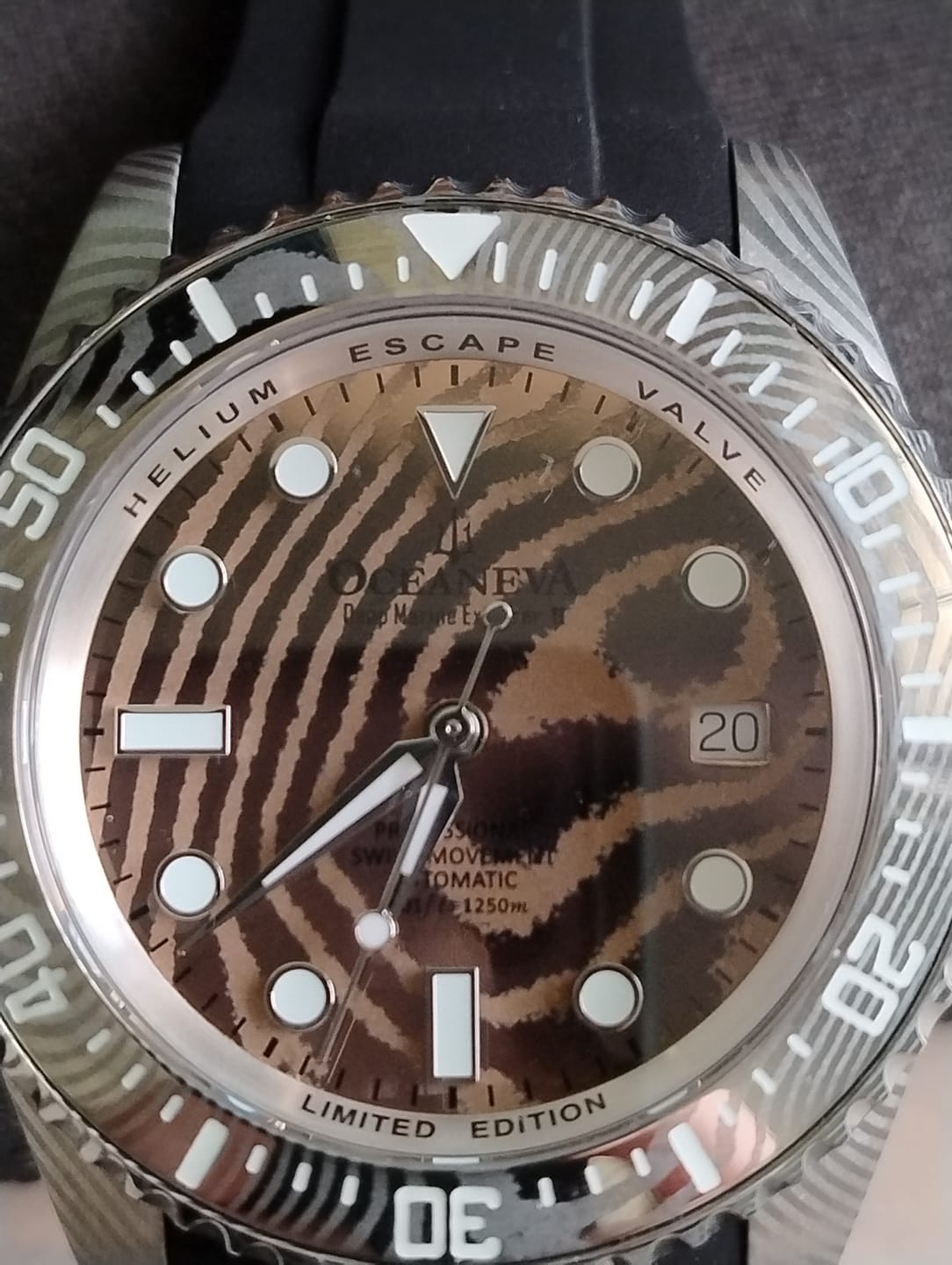 Customer photo review of Oceaneva Mens Deep Marine Explorer II Rose Gold Damascus Steel Dial Watch Rubber