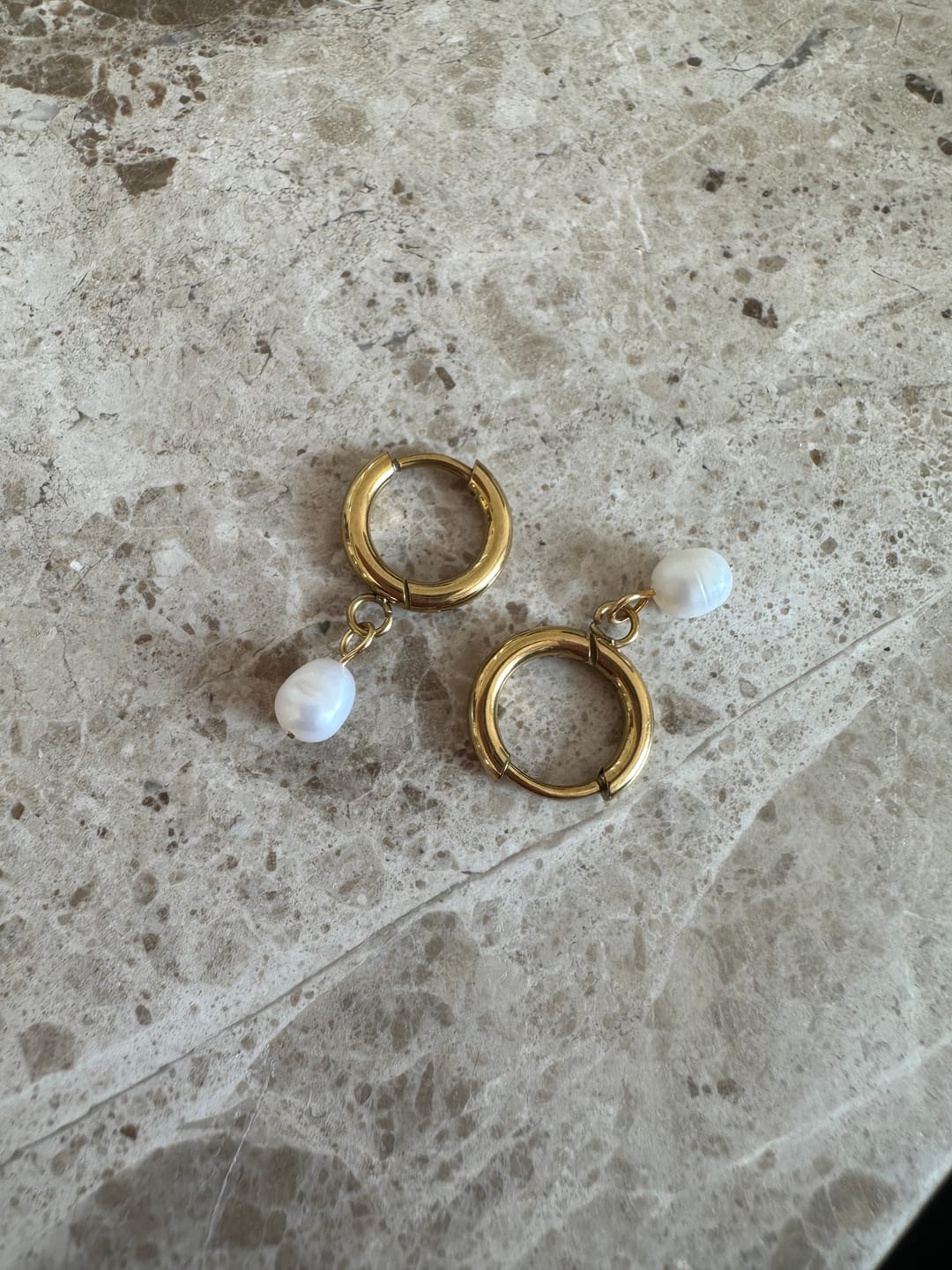 Customer photo review of Pearl Small Hoop Earrings Stainless Steel