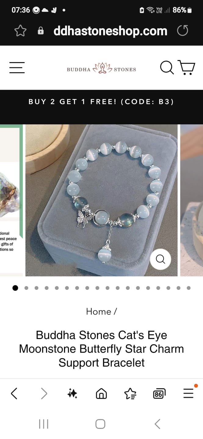 Customer photo review of Buddha Stones Cat's Eye Moonstone Butterfly Star Charm Support Bracelet