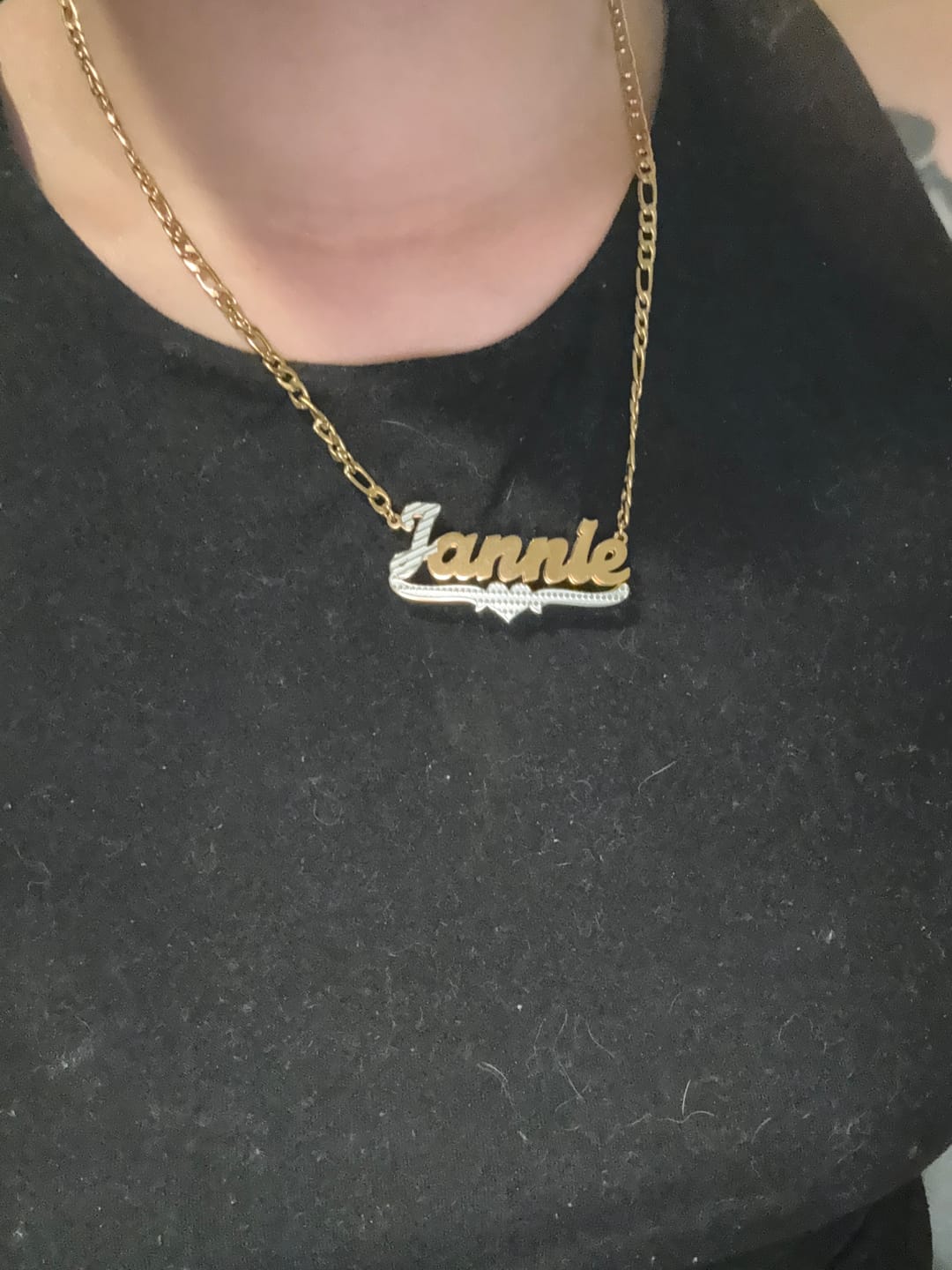 Customer photo review of Double Plated Script Name Necklace w/ Figaro Chain
