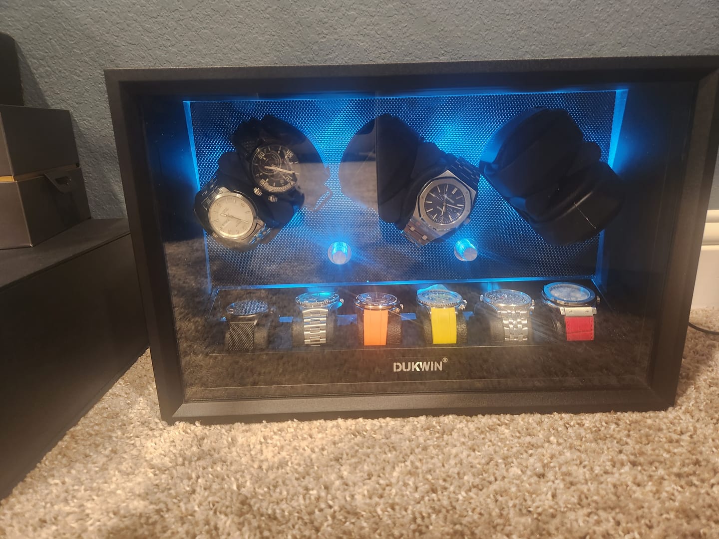 Customer photo review of Automatic Watch Winders Muti-Slots with Aurora Blue Backlight and Foam Pad