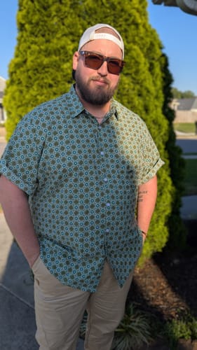 Customer photo review of Men's Casual Green Floral Print Lightweight Cotton Short Sleeve Shirt